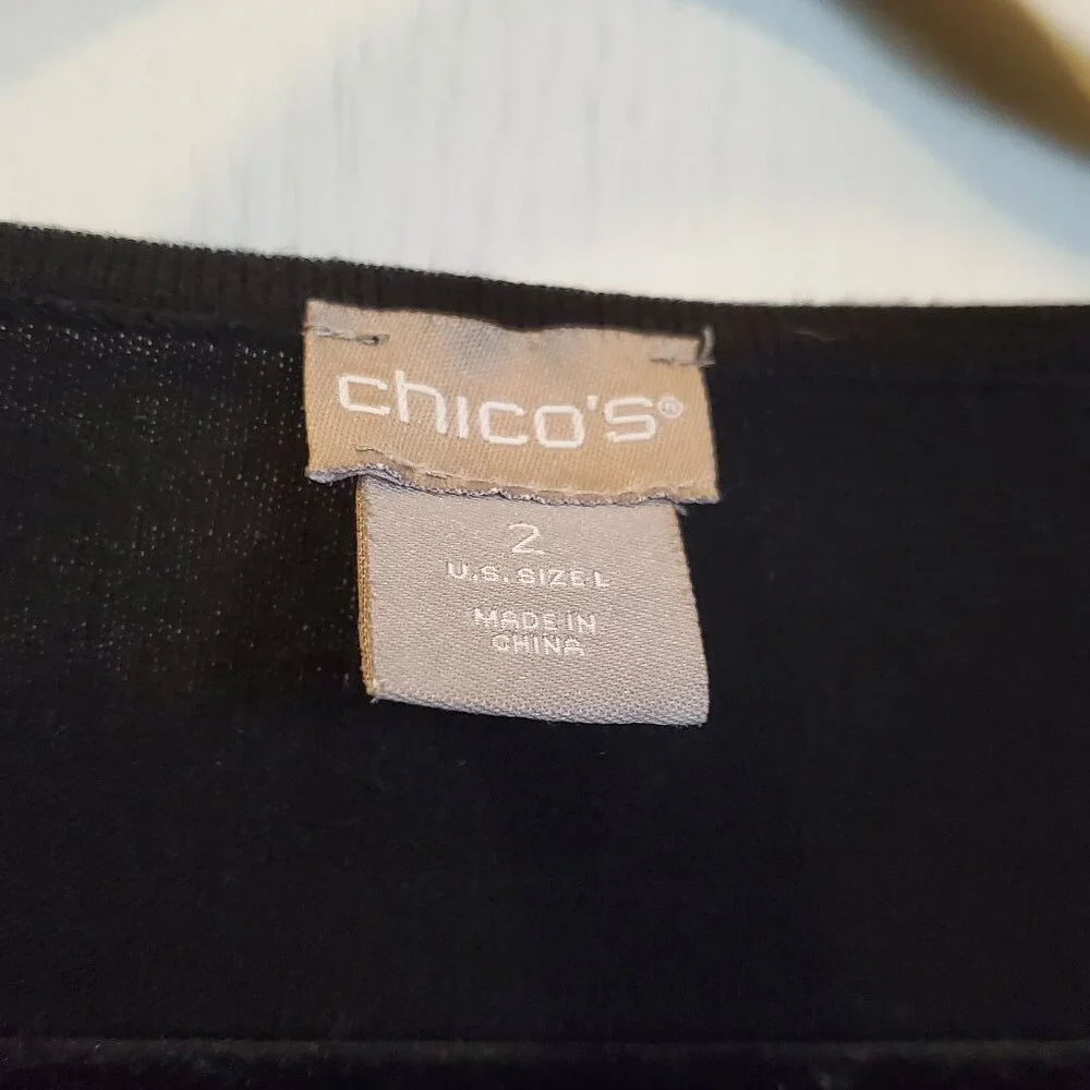 Chico’s Lightweight Classic Black Sweater with button sleeves – Size 2  M/L